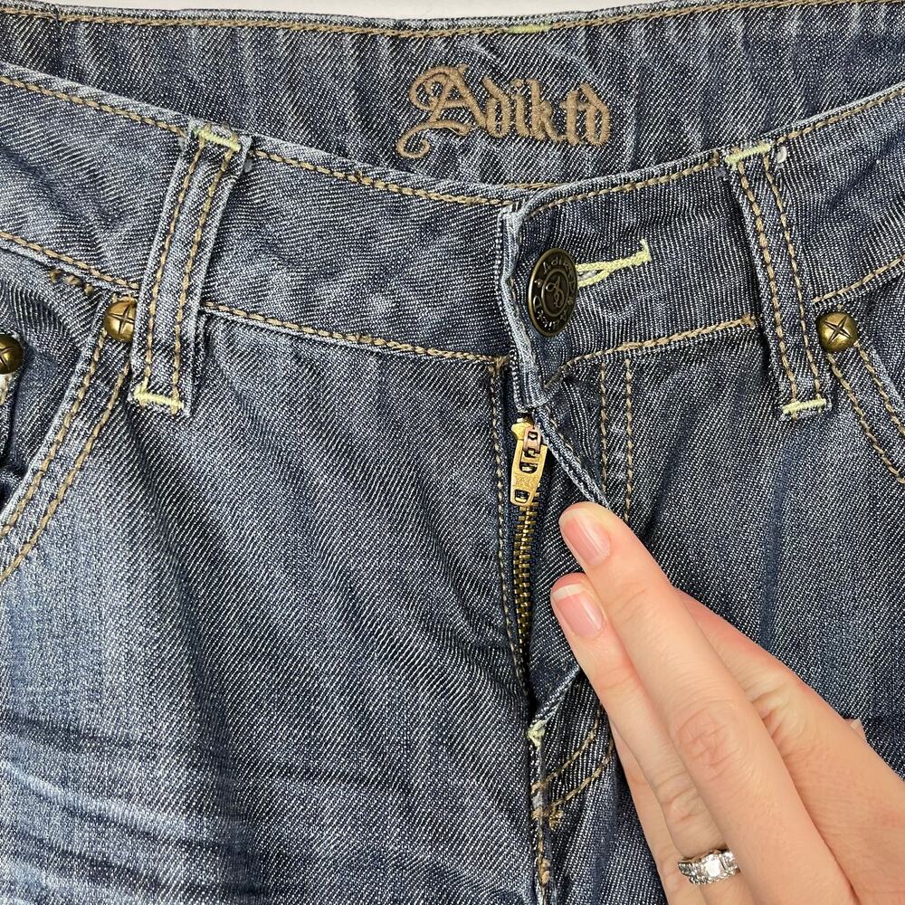 Adiktd Embellished Pockets Flare Leg Mid Rise Studded Country Dark Wash Jeans - Picture 6 of 8